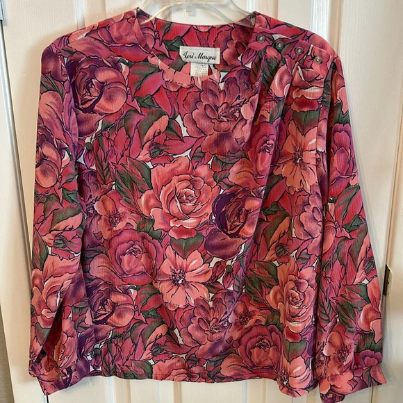 Jeri Marque Tops - Jeri Marque Women’s (10) Pink Floral Vintage 80’s 90’s Pullover Buttons Top